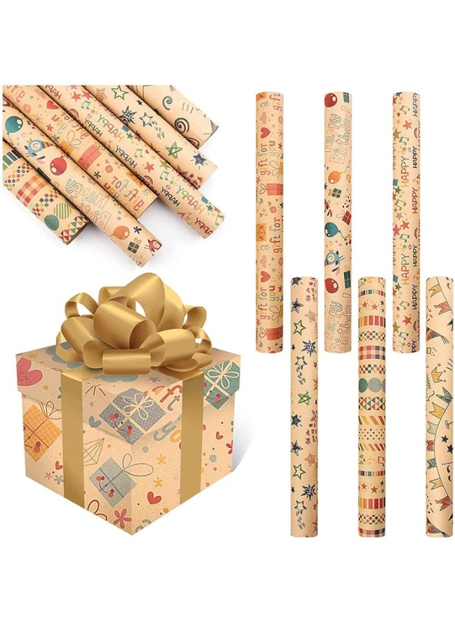 Mitoy 6 Packs Gift Wrapping Paper Roll, with Matching Gift Tags and Decorative Rope, Kraft Brown Recycled Gift Wrapping Paper for Birthday, Holiday, Wedding, Party, Kids Gift Wrapping (Size 70cmX50cm) - Image 3